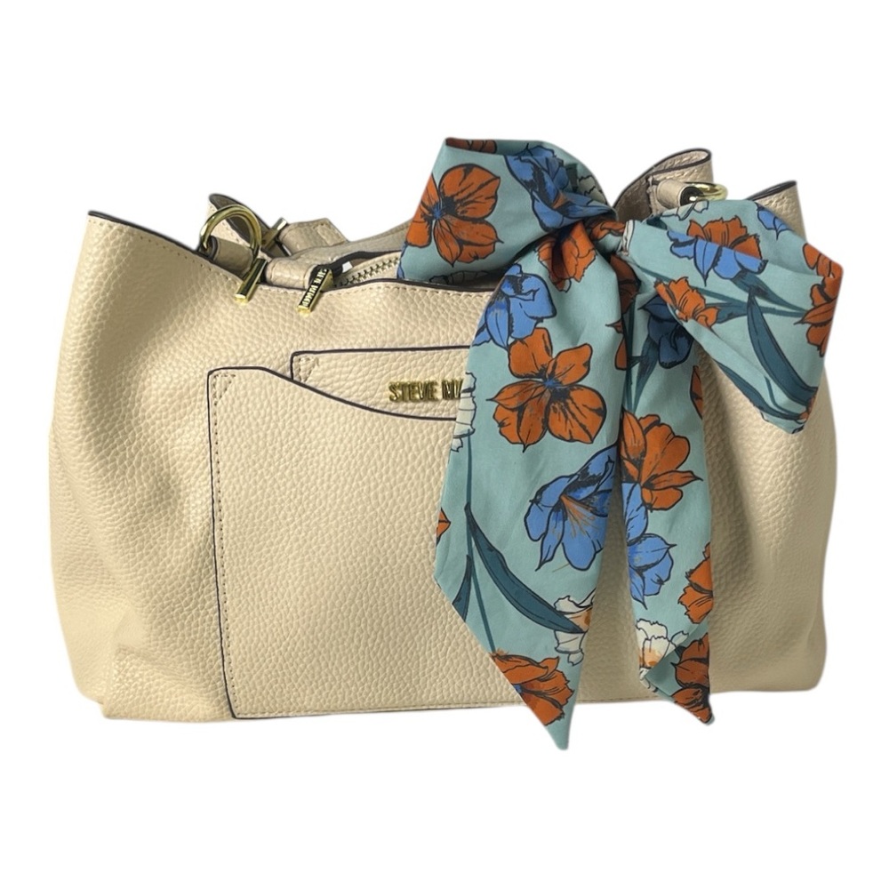Steve Madden Cream and Blue Shoulder Bag with Gold Hardware